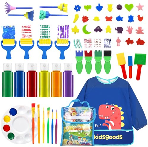 FALUCKYY Art Washable Finger Paint Set-54 PCS Kids Paint Set with Waterproof Apron & 24 Animal Patterns Kids Safe Painting Tools for Kids Early Learning Graffiti Kindergarten DIY Projects