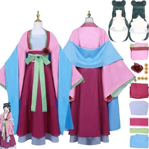bbganlian Anime The Apothecary Diaries Maomao Cosplay Costume Tenue Jeu de Rôle Uniforme Ensemble Complet Halloween Habiller avec Perruque Épingle À Cheveux pour Femmes Filles (M)