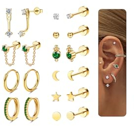 JeweBella 10 Pares Pendientes Mujer Plata/Dorados Hipoalergénicos Pendientes Acero Inoxidable Mujer Piercing Oreja Pendientes Aro Cartilago para Múltiples Piercings Conjunto Pendientes de Mujer