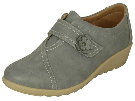 Cushion Walk EEE Extra-Wide Fit Women's Lightweight Slip-On Flat Shoes - Faux Leather Touch Fastening - Casual or Work Flats in Black, Blue, Beige & Tan, Padded Insole