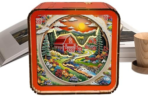 Veilleuse puzzle en bois - Lampes de table en bois pour chambre à coucher, puzzle avec paysages de style dessin animé 3D | Jouets sensoriels portables, lampe de table règle