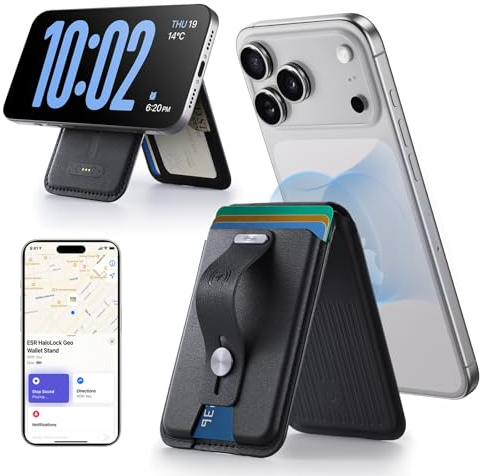 ESR Geo for Magsafe Wallet with Full Find My Functionality,5 Card-Holder, RFID Blocking, Magnetic Wallet for iPhone 17e/17/16/15/14/13/12 Series,with Adjustable Stand, Black