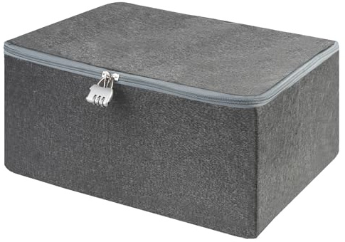 BATHRINS Boîte de rangement verrouillable en tissu gris - Pliable avec serrure - Pour linge, vêtements et jouets - 30 x 20 x 14 cm
