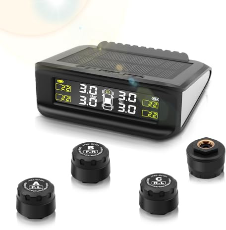 Avutrel Sistema di controllo della pressione pneumatici TPMS 4 sensori esterni solari/USB per auto SUV roulotte