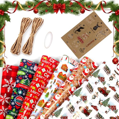 Papel Regalo Navidad Set,Rollo de Papel de Regalo Navideño,Papel de Regalo Navidad,Envolver Regalos navidad,Diferentes patrones,Para halloween,año nuevo,bodas,decoraciones de fiestas,6 pcs