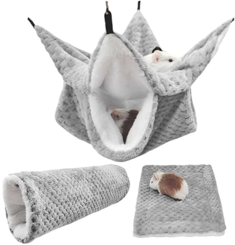 Small Animal Hammock Set Hamster Hanging Tunnel Winter Warm Guinea Pig Hideout Bed Soft Ferret Hanging Nest Pet Tunnels Tubes Toy for Squirrel Chinchilla Rabbits Hedgehogs Rats Small Pet (3Pcs)