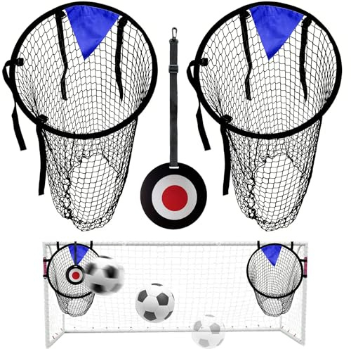 TZEKING Obiettivo da Calcio Rete, 2 Pezzi Porta da Calcio con Bersaglio Appeso, Top Bins Target per Allenamento di Precisione Tiro, Rete Calcio Pieghevole con Cinturini Regolabili per Bambini e Adulti