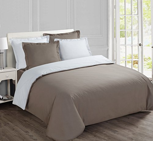 VISION Påslakanset i 100% bomull - 1 påslakan 220 x 240 cm vändbart + 2 örngott 65 x 65 cm taupe och vitt