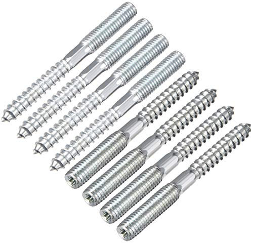 sourcing map M8 Hanger Bolts Length 3-1/8(79mm) Double Headed Bolts Self-Tapping Screw 8mm Wood Joint Furniture Legs 8pcs