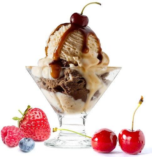 Vikko Dessert Bowls, 5.5 Ounce Ice Cream Sundae Bowls, Set of 12 Footed Dessert Cup For Ices, Pudding, Fruit, and More, Dishwasher Safe