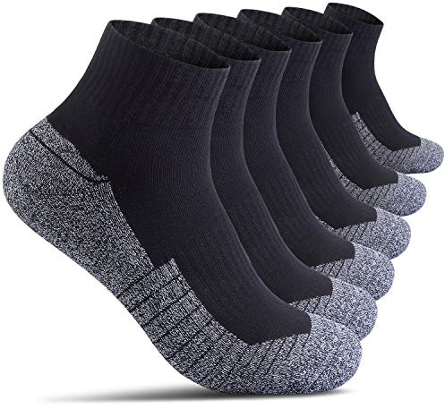 AMAZ-PLAY Calcetines de algodón para hombre de corte bajo, cojín máximo para tobillo atlético grueso para hombre, calcetines para senderismo, correr, deportes, trabajo, 6 unidades, color negro, talla