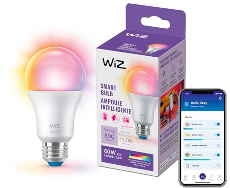 WiZ LED Smart Light Bulbs, Sunset to Sunrise Automation + Motion Detection + Control with Voice or App, Full Color A19 60W 800LM E26 Indoor, Matter Compatible - 1 Pack