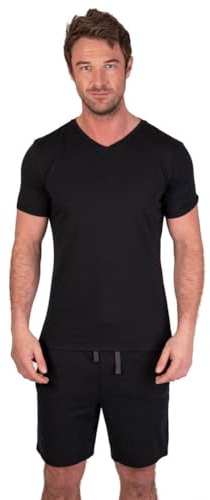 Light & Shade Pigiama Uomo Cotone – Set Notte con Pantaloncini e T Shirt, Abbigliamento Leggero Traspirante Estivo con Tasche Loungewear (Nero, M)