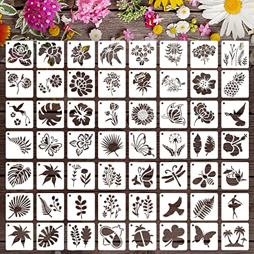 Augshy 56 Pochoirs Peinture Fleur Mandala Plastique pour Feutre Textile | Plastique Réutilisable, Dessin Enfant et Projets Artistiques, Peinture Bricolage DIY, Petits Pochoirs 7cm