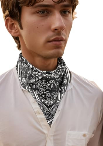 Prettystern Seidenhalstuch 65x65 cm Unisex Seidentuch, handrollierte Kanten, 100% Seide Halstuch Kopftuch für Damen & Herren Paisley Druck 02 Schwarz