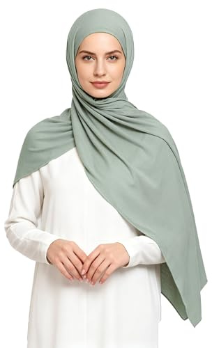 Lina & Lily Hijab Mujer de Jersey Modal, Bufanda Musulmana, Pañuelo para la Cabeza (Verde Polvo)