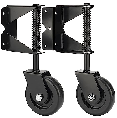 Dreamxiang Spring-Loaded Gate Caster Kit for Wooden PVC Fences, Heavy Duty Helper Wheel, Outdoor Rolling Fence Support Rollers, 4.3-Inch, Black (Left & Right) 2 Pack