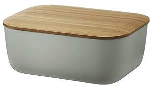 RIG-TIG Box-It Butterdose mit Bambusdeckel – Passend für Normale Butterstücke, Spülmaschinengeeignet, BPA-freies Melamin mit Nachhaltigem Bambusdeckel, Warmes Grau