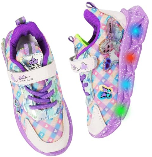Vorkhuaeri Chaussures Lumineuses pour Filles, Baskets de Marche LED pour Enfants Bébés, Basket Clignotantes Course Athlétiques Mode Noël (26,A1-Purple-Mesh2)