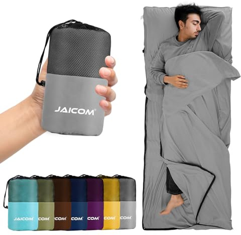 JAICOM Saco de Dormir, 220 x 90 cm Saco Sabana, Saco de Dormir Ultraligero para Adultos, Ideal para mochileros, hoteles y albergues, Ropa de habitación. (Gris Plata)