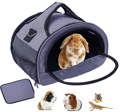 Rabbit Carrier, Small Pet Carriers for Guinea Pig Hamster Bird Bunny Bearded Dragon Kitty, Animal Bag with Stable Handle and Waterproof Pad, Easy Travel and Vet Visit-Small