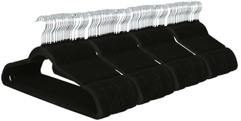 Harbour Housewares Velvet Hangers - 45cm - 100x - Black Non-Slip Coat Hangers with Trouser Bar Clothes Bar 360 Degree Swivel Hook Wardrobe Organiser for Suit & Shirt, Trouser