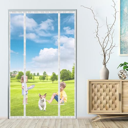 Rideaux Toile Insect Ecran 285x300cm Blanc Magnétique Moustiquaire Rideau Moustiquaire Magnétique Rideau pour Portes Fenêtres Anti Moustiques Mouches