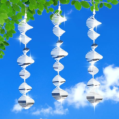3 Pezzi Repellente per Uccelli Riflettente, Spirale del Vento Riflettente, Dissuasore per uccelli allontanare, Dissuasori per piccioni spirale, Riflettente Spirale per Balcone Finestra Giardino