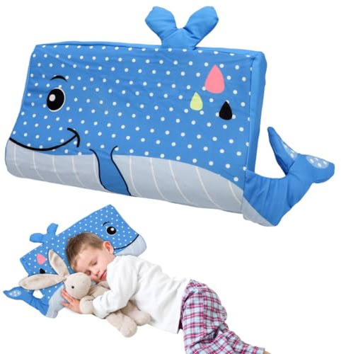 Gohytal Schlummerkids, cuscino con simpatici animali per bambini, cuscino Memory Calmly, ergonomico, traspirante e delicato sulla pelle, per bambini a partire da 3, 4, 5, 6, 7, 8 anni, balena blu
