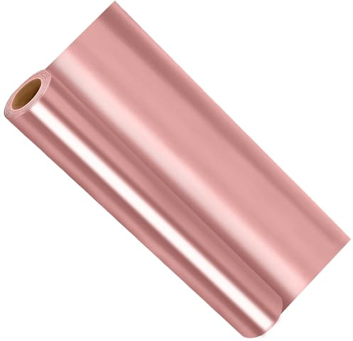 Glossy Metallic Rose Gold Self-Adhesive Vinyl Roll (0.305m x 1.52m / 12 x 5ft) Permanent Instant Stick Decorative Film with Clear PET Backing for DIY Crafts, Home Decor & Personalization