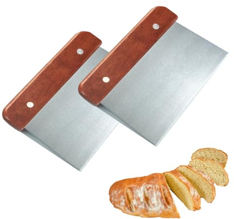 BMZXCH Pack of 2 Dough Card Dough Scraper Stainless Steel Kitchen Scraper Spatula Large with Wooden Handle and Stainless Steel Blade, Pastry Scraper, Bench Scraper for Dough, Pizza, Cake, Cake