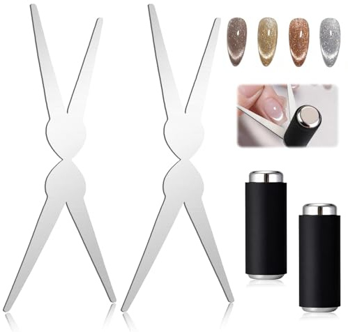 BelleFlair 2 Set Cat Eye Magnet, Strumento per unghie a forma di forbice per effetto french manicure, Potente magnete per smalto gel Cat Eye, Accessori nail art per nail design fai da te