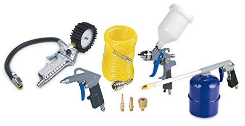 MICHELIN Druckluft-Kit - 8 Stück (enthält Reifenfüller, Ausblaspistole, Farbpistole, Reinigungspistole, Spiralschlauch, 3 Düsen)
