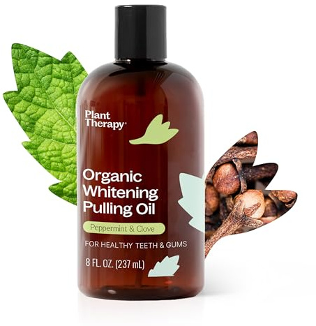 Plant Therapy Organic Whitening Pulling Oil 8 oz Peppermint & Clove, Naturally Whitens Teeth, Freshens Breath & Supports Gum Health, Helps Calm Oral Irritation and Discomfort, Natural Essential Oils