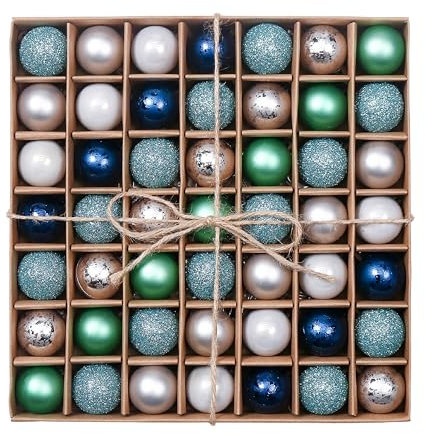 Valery Madelyn Christmas Baubles for Christmas Tree Decoration, 49 Pieces 3cm Artic Village and Silver Blue Shatterproof Ball Ornaments
