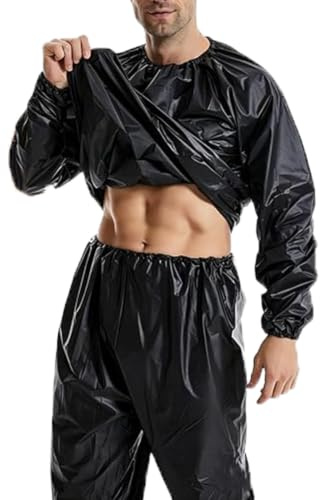 SptShapr Heavy Duty Sauna Suit Men Women Weight Loss Exercise Slim Gym Fitness Workout Anti-Rip Sweat Sauna Suits (Black, L)