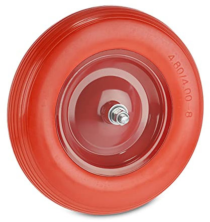 Relaxdays Schubkarrenrad 4.80 4.00-8, Vollgummirad mit Achse, bis 120 kg, pannensicheres Ersatzrad mit Stahlfelge, rot