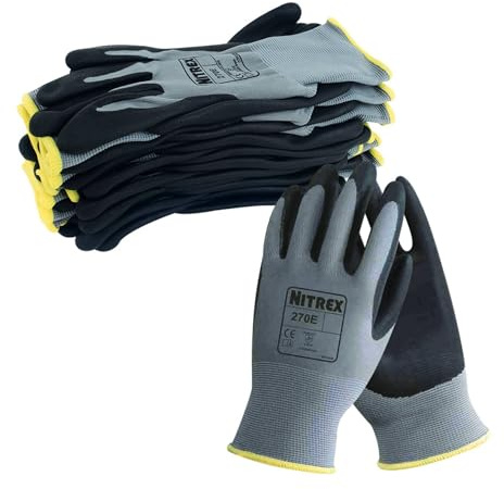NITREX 270E 10 Paia di Guanti da Lavoro per Uso Generico – Palmo Rivestito in Schiuma di Nitrile – Resistenti all’Abrasione - Guanti Protettivi per Uso Industriale e Meccanico – Taglia 7 (S)