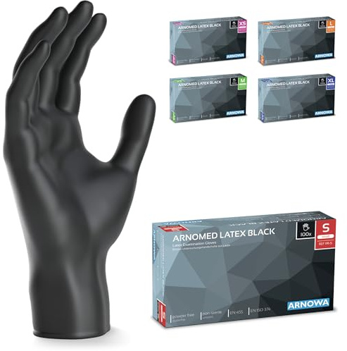 1000x ARNOMED Einweghandschuhe S, Latexhandschuhe Schwarz (10x100 Stk) Einweghandschuhe puderfrei, Handschuhe Latex Einweg, Putzhandschuhe Latex Handschuhe Einmal-/Einweg-Handschuhe XS, S, M, L & XL