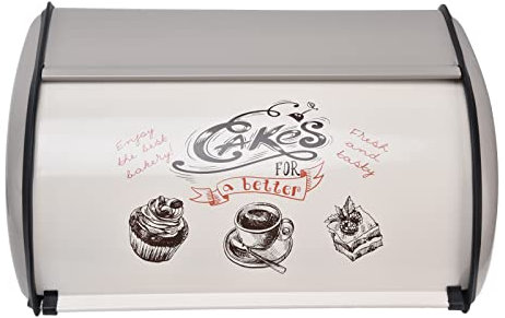 Natudeco Contenitore Per Pane Grande Portapane Organizzatore Per Cupcake Dispenser Per Cupcake Portapane in Metallo con Porta Arrotolabile Motivo Carino Per Uso Domestico E da Forno