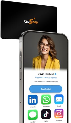 TapSnap Digital Business Card - No Subscription, Unlimited Tap Sharing - NFC + QR - Compatible with iPhone & Android - Custom Business Card (Black)