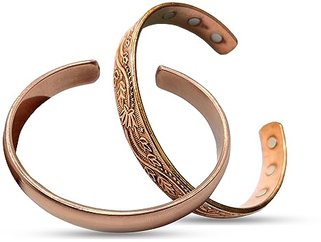 Wonder Care Pulsera de cobre puro para mujeres y hombres Cobre Kada para hombres Banda magnética de cobre con estuche de terciopelo y caja de regalo (paquete de 2)