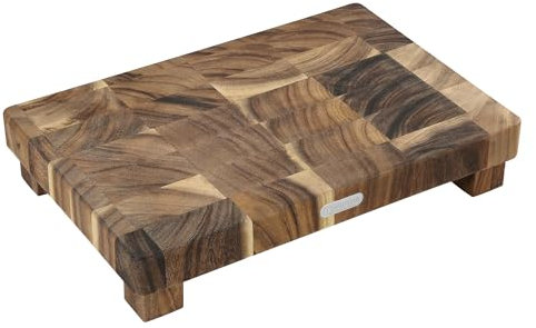 Zassenhaus Hackblock Akazie, Stirnholz, Schneidbrett mit Rutschfesten Füßen, 45 x 30 x 8,5 cm