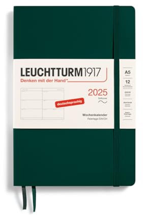 LEUCHTTURM1917 370568 Wochenkalender Medium (A5) 2025, Softcover, Forest Green, Deutsch
