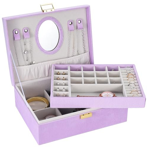 Dajasan Portagioie Donna, Porta Gioie Ragazza, Portagioielli con Specchio, Portagioie in Velluto per Bambine, Confezione Regalo per Gioielli per Natale, Compleanno, Capodanno (Viola)