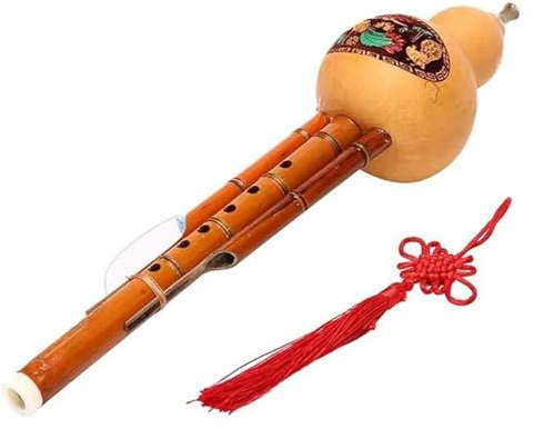 Trärörsinstrument, nationella musikinstrument Hulusi flöjt kinesisk handgjord hulusi kalebass Cucurbit flöjt etniskt instrument med fodral