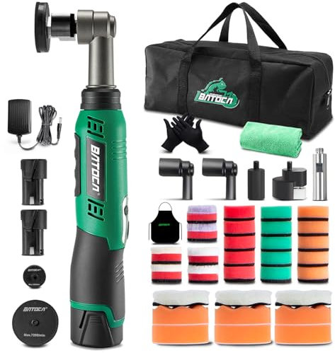 BATOCA S6 Cordless Car Polisher Buffer Sander Dual Action & Rotary Mini 12V Polishing Machine 1inch/3inch Detailing Polishing Pad Kit 6 Variable Speed 1000-5000RPM 2 2.0Ah Battery for Car Polish Clean