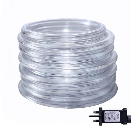 ANSIO® Christmas Lights 100 LED 10m Cool White Rope Lights, Indoor & Outdoor with 8 Modes for Christmas Decorations Garden & Party - Mains Powered