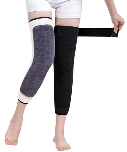 PURFUN Men Women Thick Wool Leg Warmers Winter Thermal Faux Fur Paded Rheumatic Arthritis Knee Braces Leggings Leg Sleeves Windproof Ski Cycling Running Long Knee Pad Wraps Leg Support Protecor