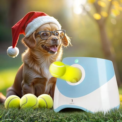 WRTZ Automatic Dog Ball Launcher for Small Dogs – Dog Ball Thrower Fetch Machine - Indoor Outdoor Interactive Toy with 3 Mini Tennis Balls 2 Inch